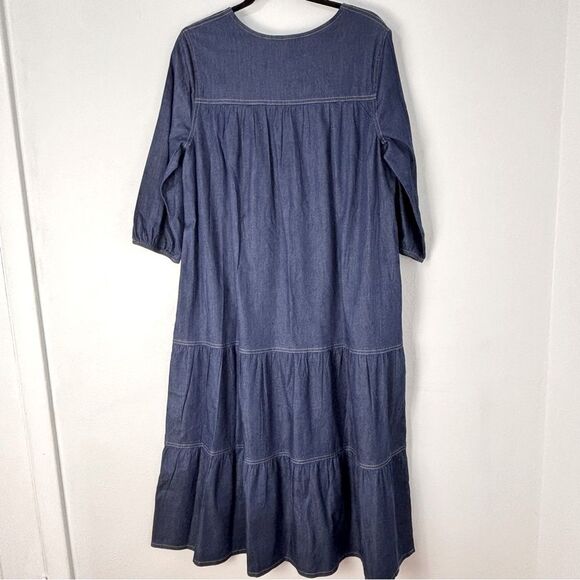 NWT National Vintage Blue Chambray Denim Midi Dress M Tiered MuuMuu Boho Western - Picture 2 of 12